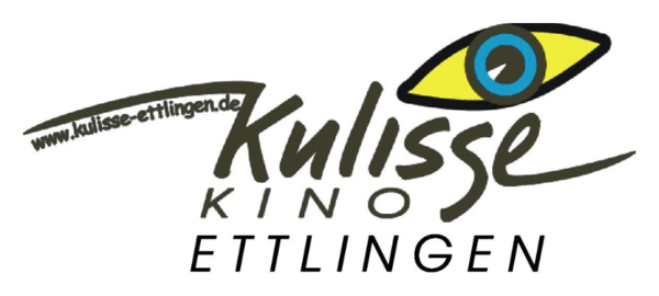 Logo vom Kino Kulisse Ettlingen: handgeschriebener Schriftzug unter einem gelb-blauen Auge