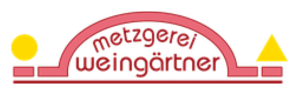 Logo der Metzgerei Weingärtner: roter Schriftzug über einem stilisierten Marktstand